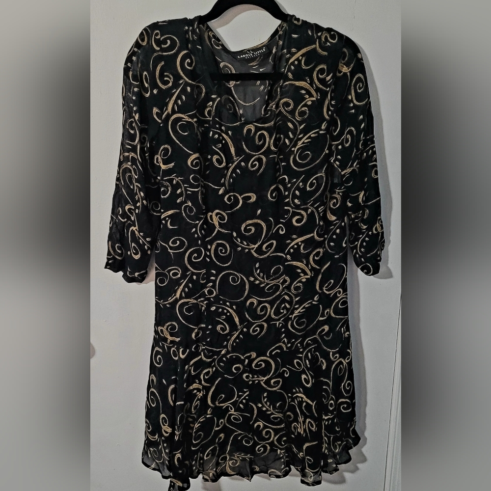 Vintage Carole Little Black & Gold Midi Dress sz 6